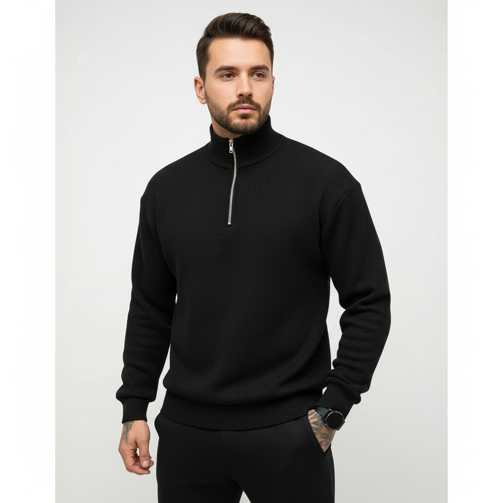 Men's half-zip versatile sweater in a premium cotton blend, long sleeve winter essential