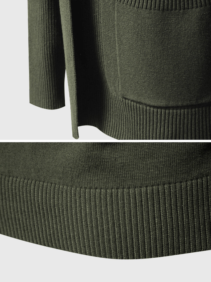 Essential men's open-front pocket cardigan. Comfortable & stylish long sleeve sweater for men's fashion.