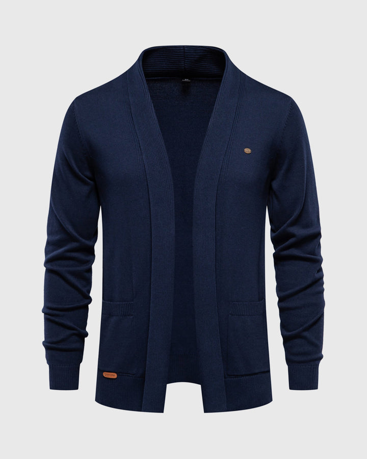 Stylish men's open-front cardigan with pockets. Perfect for casual wear and easy layering in men's fashion.