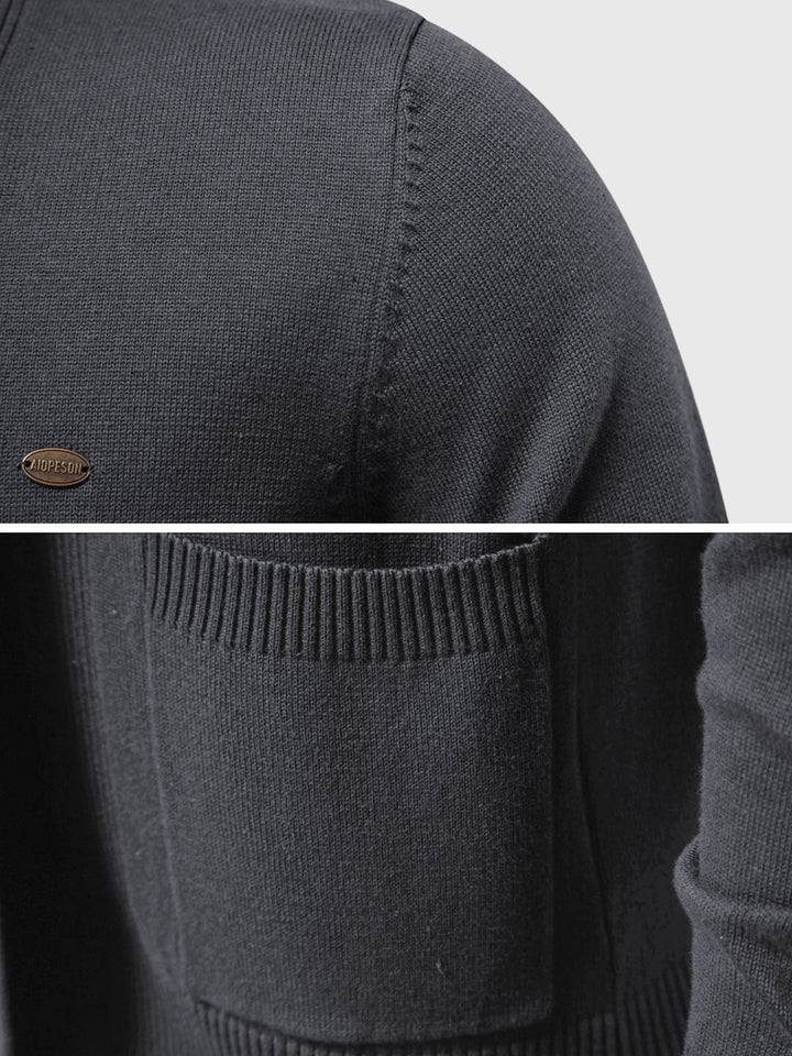 Modern men's open-front cardigan. Essential pocket sweater for layering and everyday men's fashion.