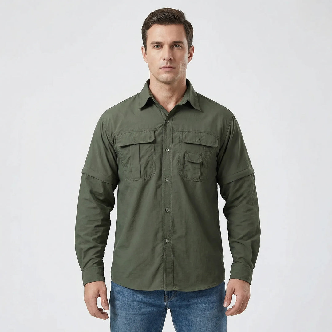 Breathable, quick-dry men's outdoor shirt with UV protection, ideal for spring & summer adventure wear.