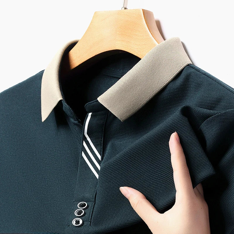 Men's short sleeve performance polo for golf, offering comfort and style for active casual wear.