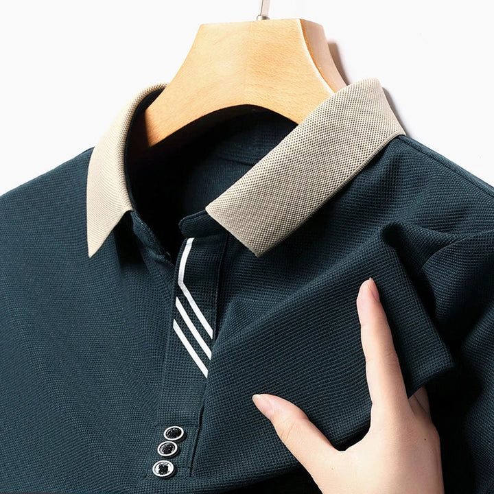 Men's short sleeve performance polo for golf, offering comfort and style for active casual wear.