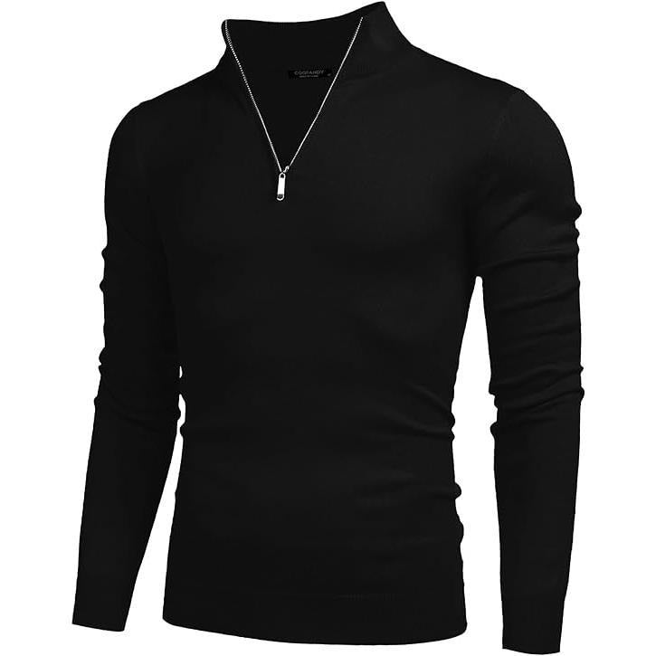 Men's versatile quarter zip knit pullover, a comfortable cotton merino blend for any casual outfit.