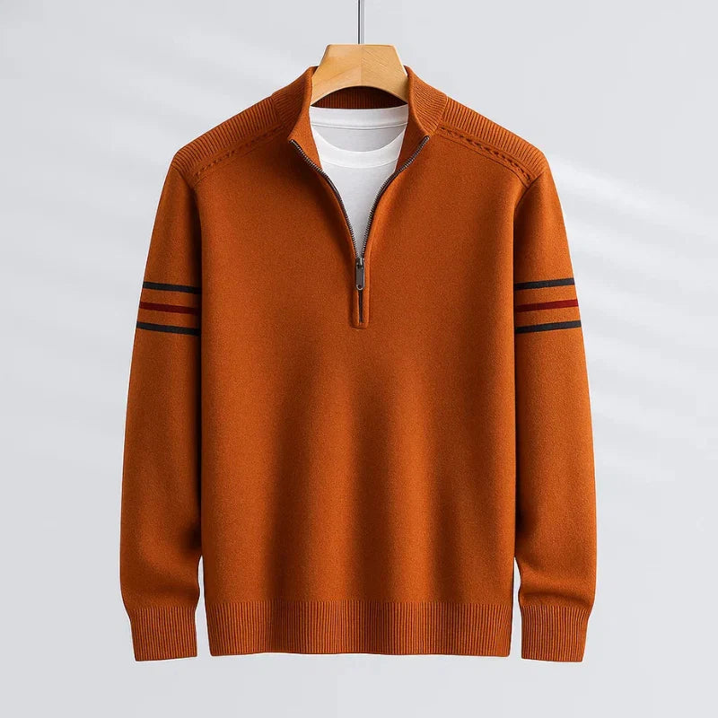 Comfortable men's blue quarter-zip pullover sweater, ideal for casual wear, layering, and modern style.