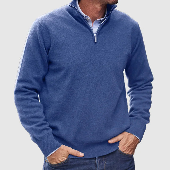 Men's quarter-zip sweater, a comfortable and stylish piece for versatile casual and office wear.