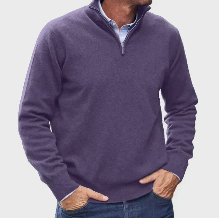 Stylish men's quarter-zip knit sweater, offering effortless comfort for modern everyday wear.