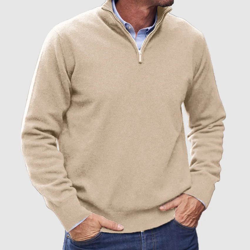 Modern men's quarter-zip sweater, a comfortable and stylish choice for everyday casual wear.