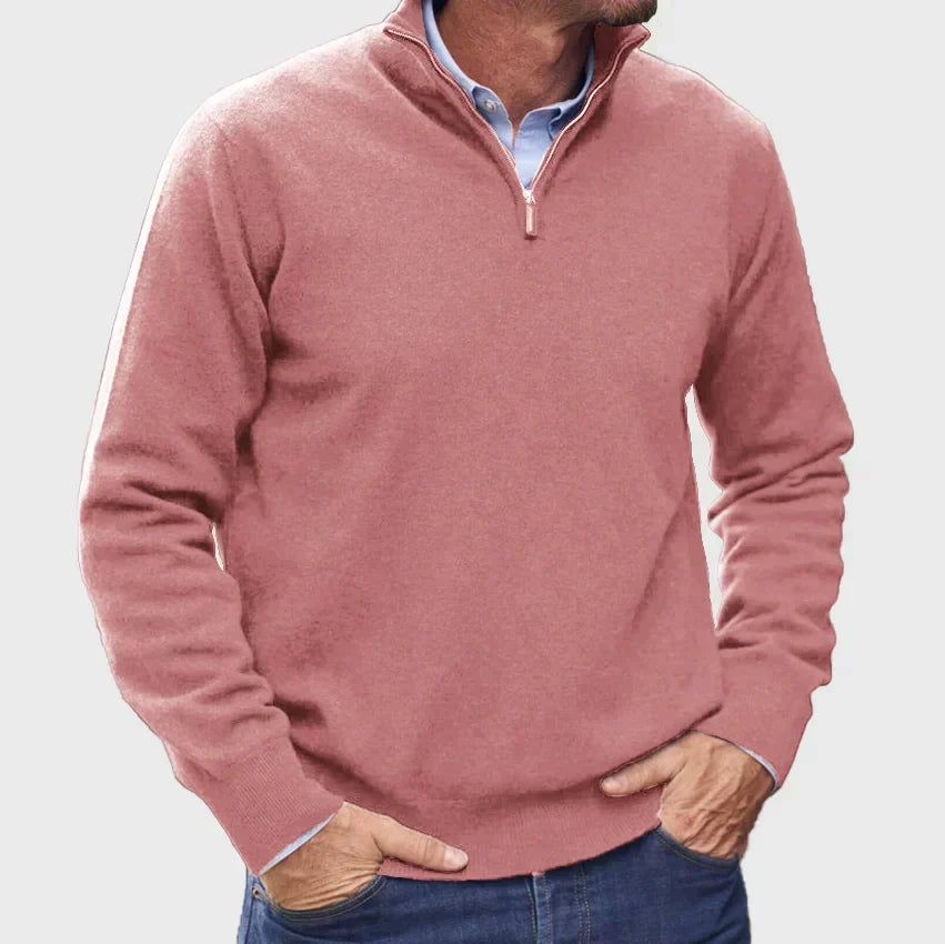 Men's versatile quarter-zip sweater with a refined knit texture, adding style to any outfit.