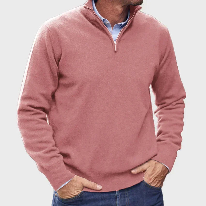 Men's versatile quarter-zip sweater with a refined knit texture, adding style to any outfit.