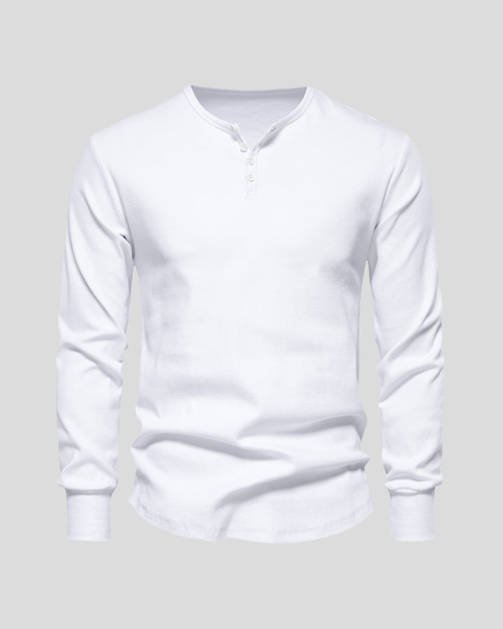 Men's modern fit rib knit henley, comfortable and stylish for any occasion.