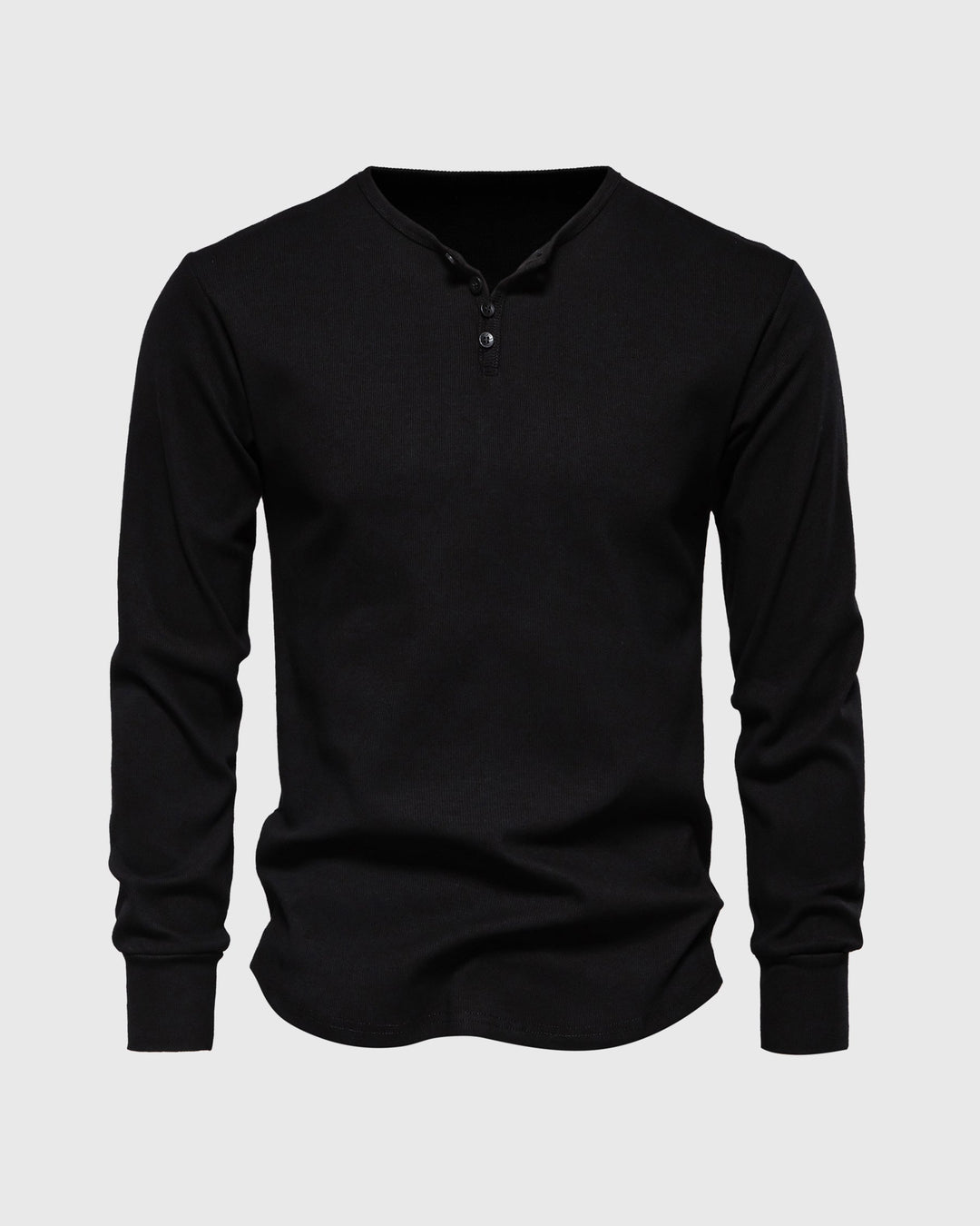 Warm long sleeve ribbed henley for men, comfortable for cooler days.