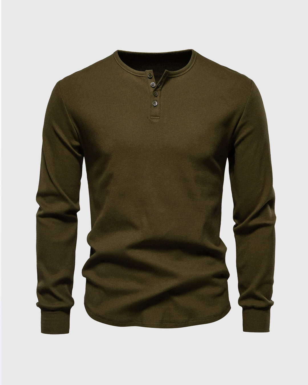 Comfortable men's rib knit henley shirt, soft fabric, excellent for daily wear.