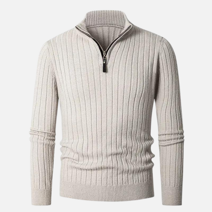 Men's versatile ribbed half-zip sweater, ideal for modern layering and casual-sophisticated style.