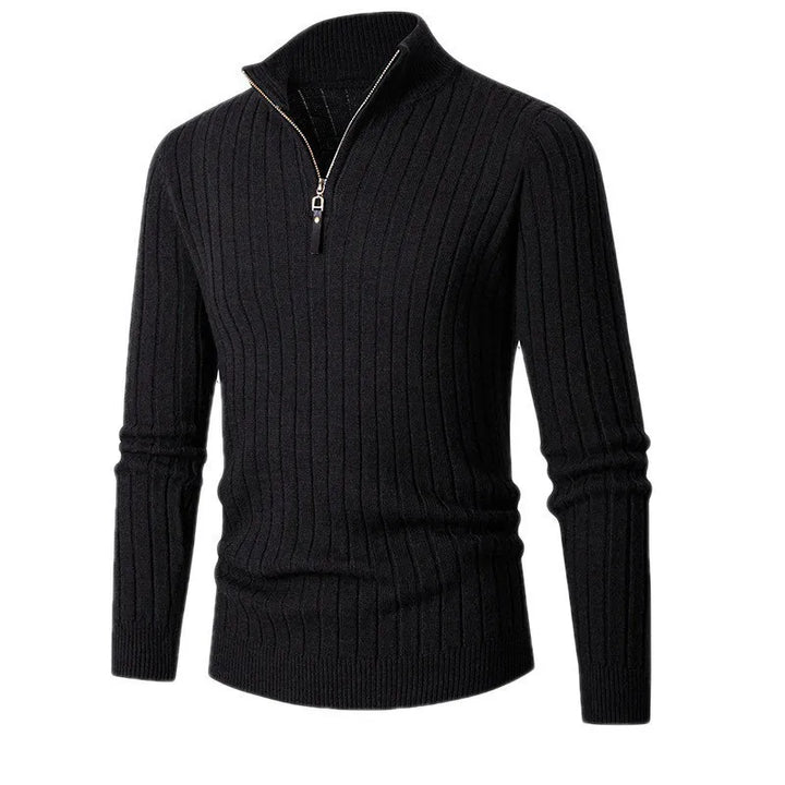 Men's long sleeve ribbed half-zip sweater for easy layering and a sleek, versatile look.
