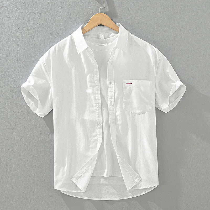 Relaxed fit men's casual summer shirt. Soft, breathable short sleeve button-up for everyday comfort & warm weather.