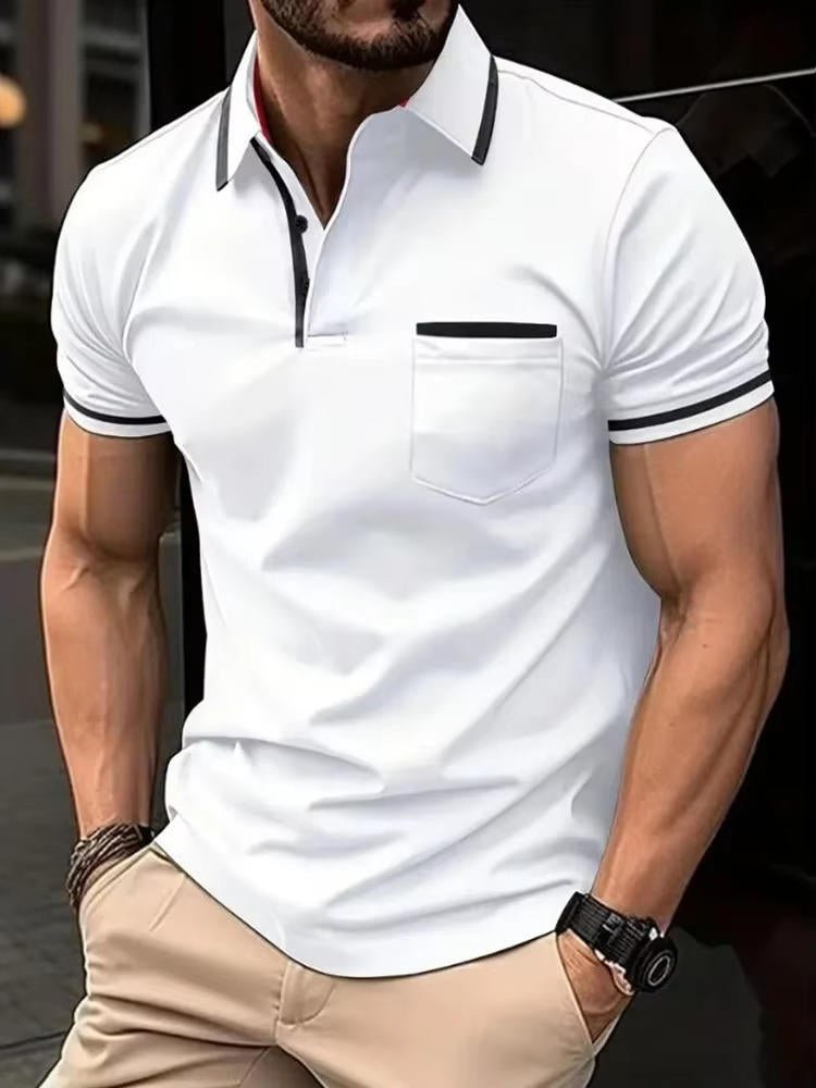 Men's versatile short sleeve polo shirt with chest pocket in classic fit for everyday wear or work.