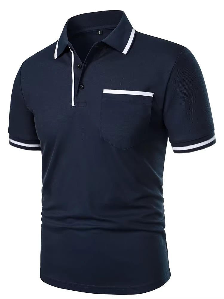 Classic men's wear: short sleeve polo shirt with chest pocket, comfortable and versatile for fashion.