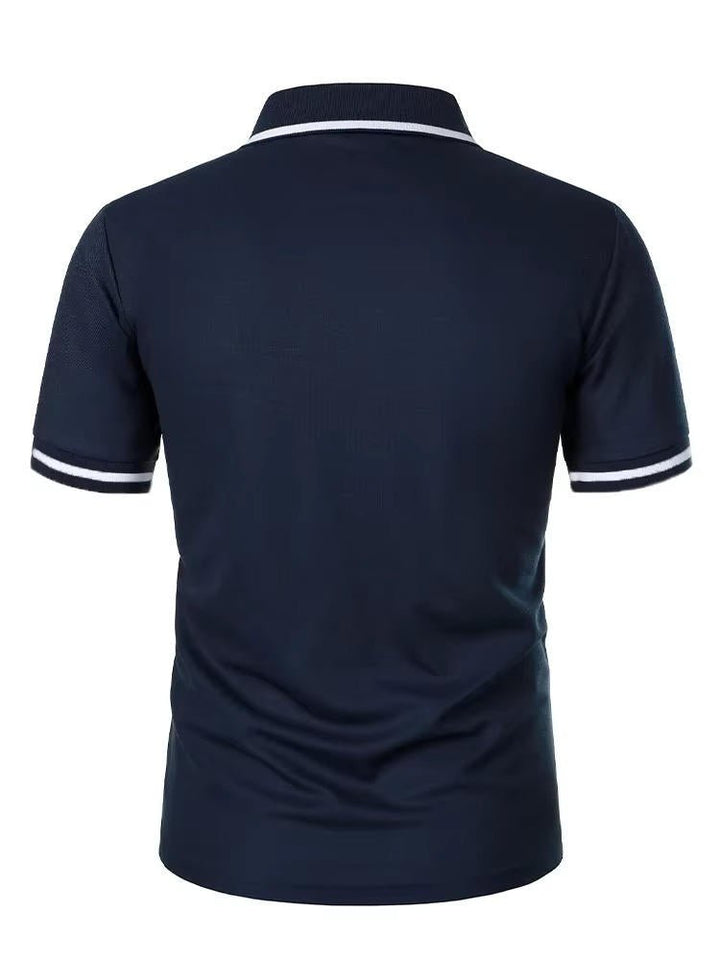 Simple yet stylish men's short sleeve polo shirt with chest pocket, versatile for work or casual days.