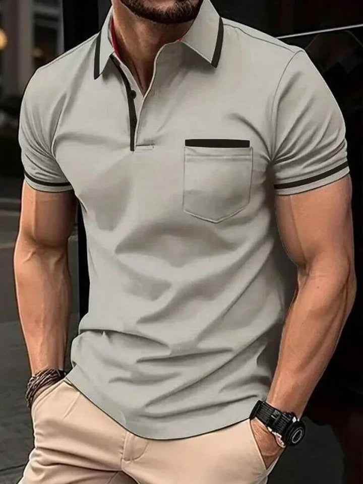 Comfortable men's short sleeve polo, ideal summer top with chest pocket & classic fit.