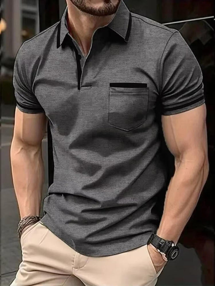 Men's casual workwear polo shirt, short sleeve with chest pocket, perfect for office or leisure.