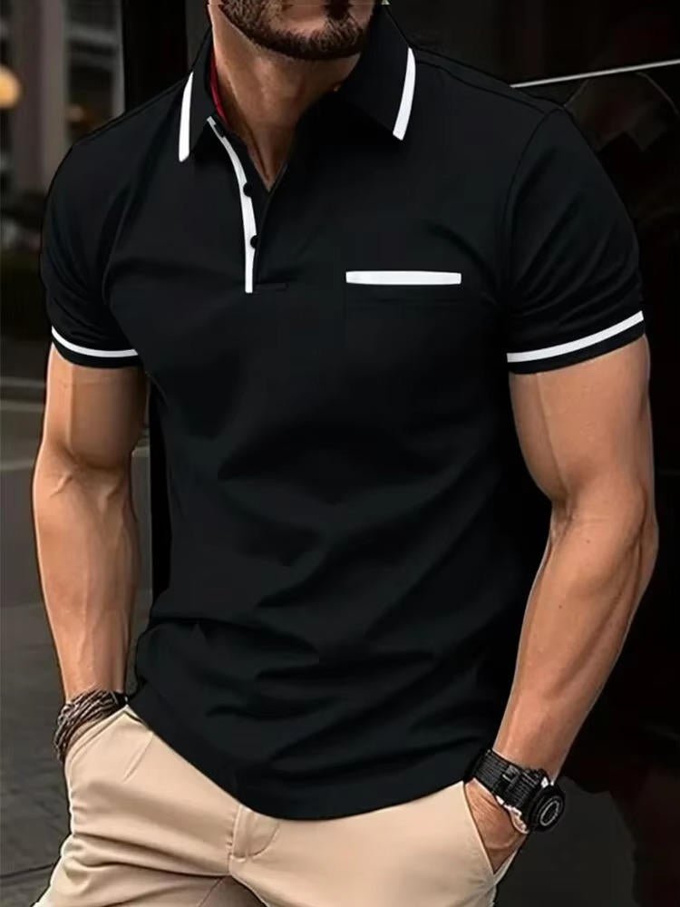 Stylish men's fashion polo, short sleeve, classic fit with chest pocket for everyday comfort.