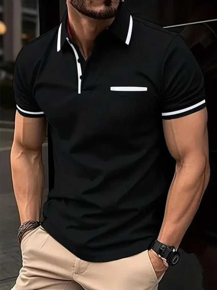 Stylish men's fashion polo, short sleeve, classic fit with chest pocket for everyday comfort.