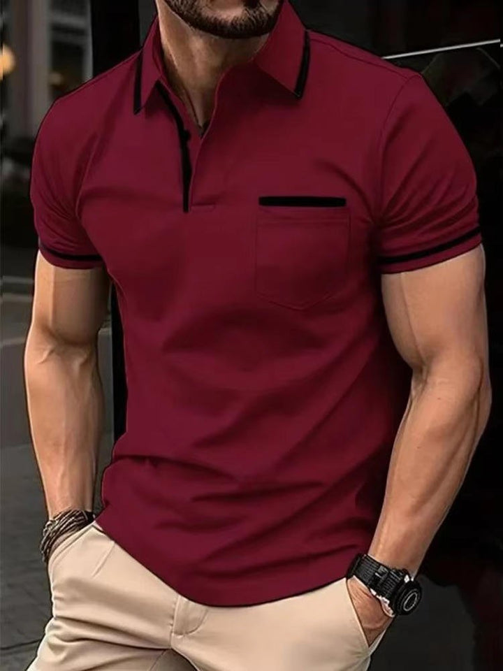 Classic men's short sleeve polo shirt featuring a functional chest pocket, great for versatile styling.