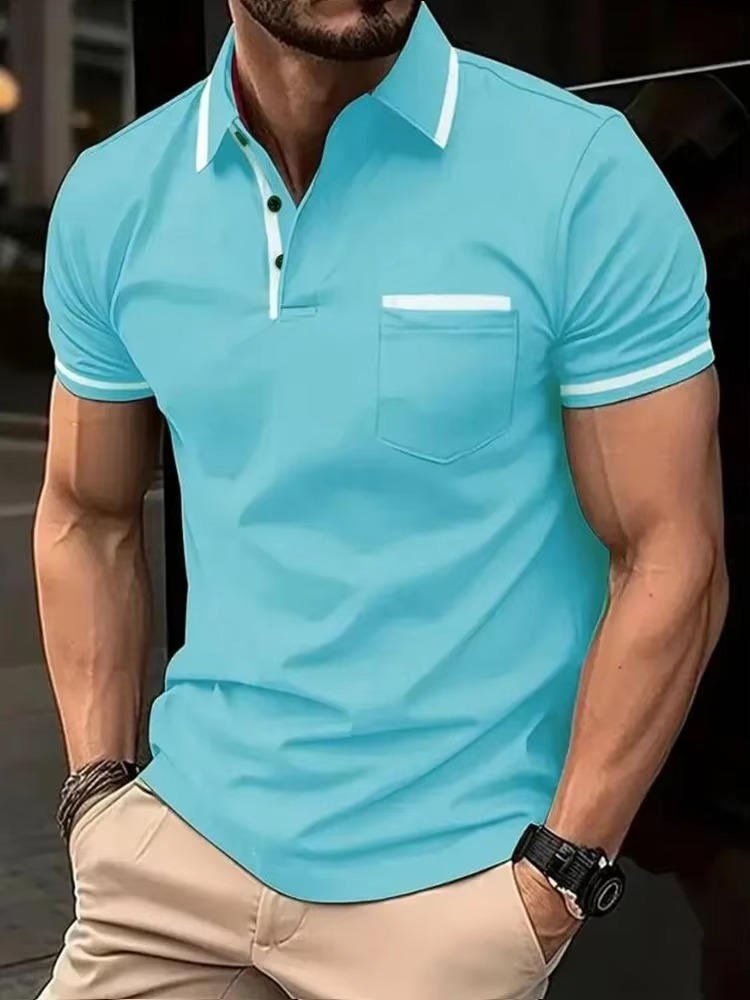 Professional casual men's polo shirt, short sleeve, chest pocket, classic fit for smart everyday wear.