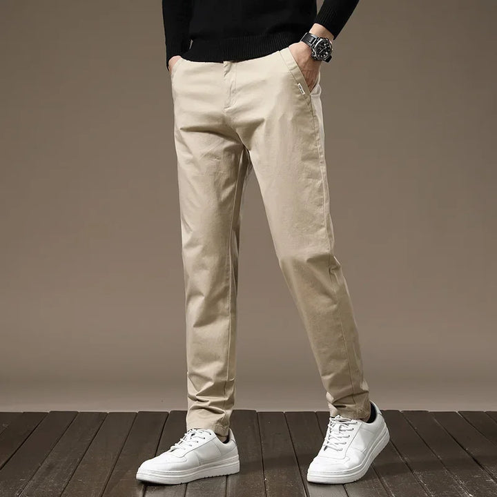 Wrinkle resistant men's slim fit pants, ideal for a sharp smart casual or formal style.
