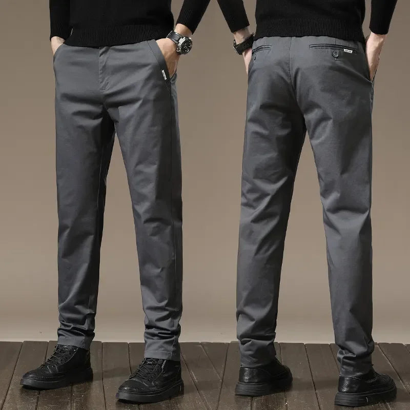 Modern men's slim fit dress pants, designed for versatile fashion and a wrinkle-resistant finish.