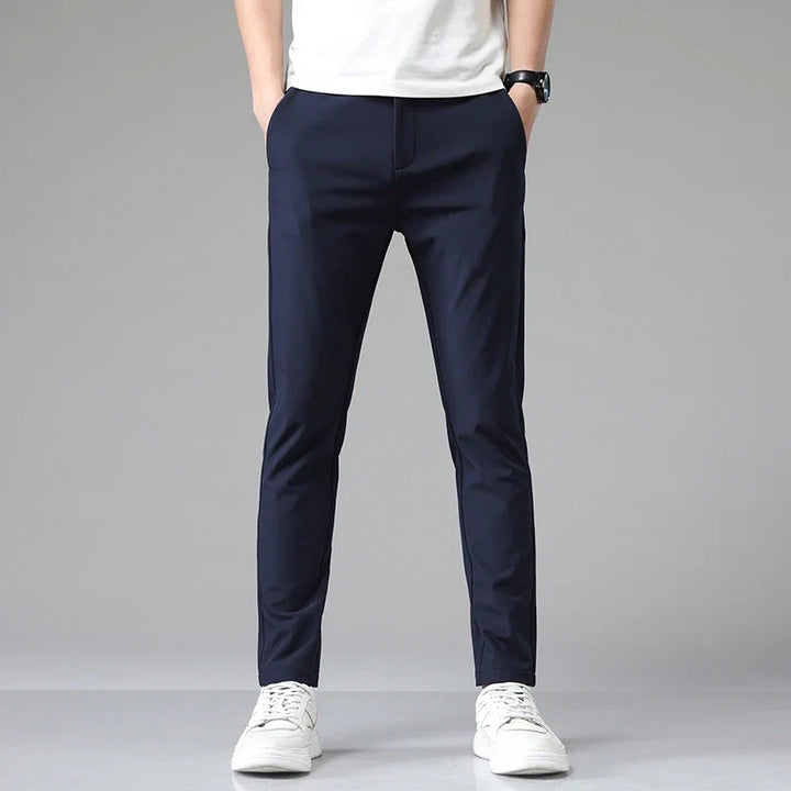 Professional men's straight fit dress pants, wrinkle-resistant and stretchy for comfortable workwear.