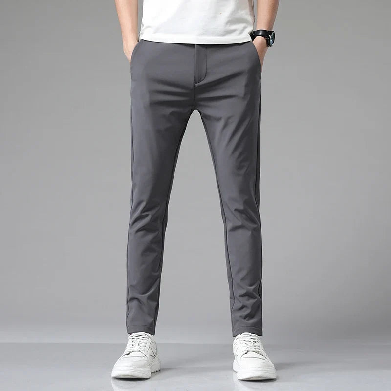 Versatile men's straight fit pants, perfect for transitioning from dressy occasions to casual comfort.