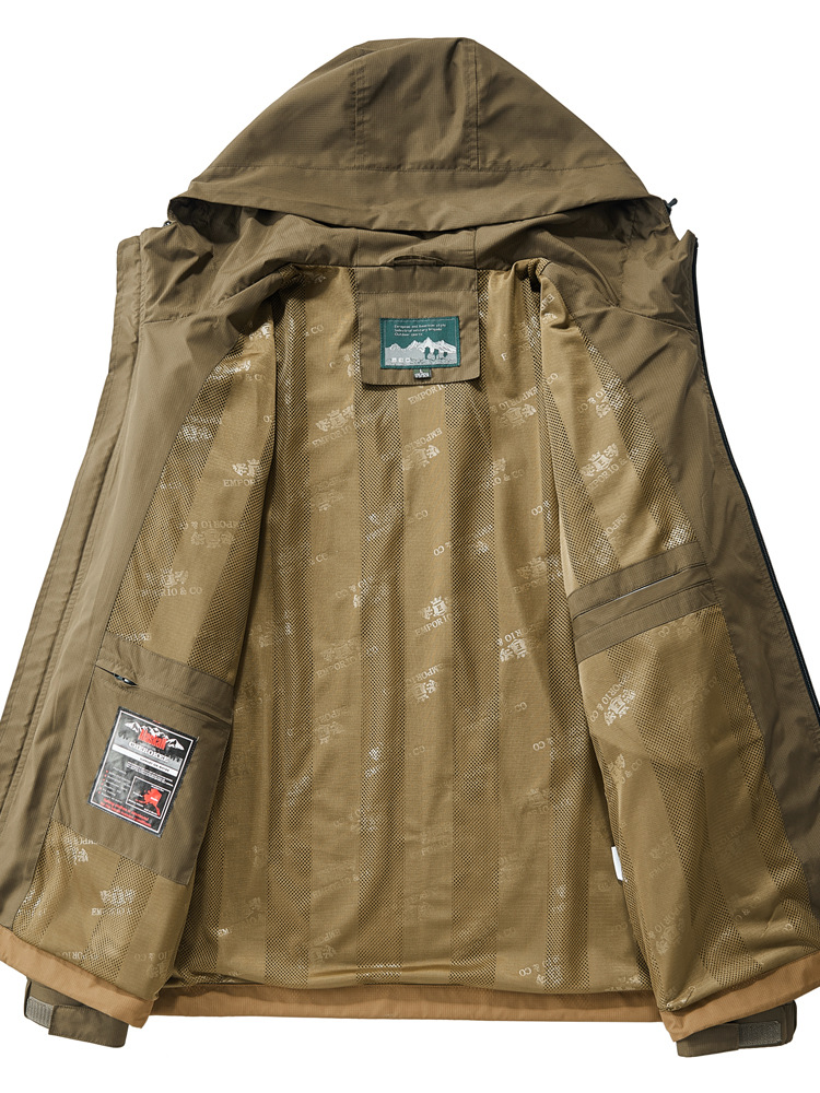Men's durable fall/spring jacket. Multi-pocket utility design, weather-resistant for outdoor and everyday wear.