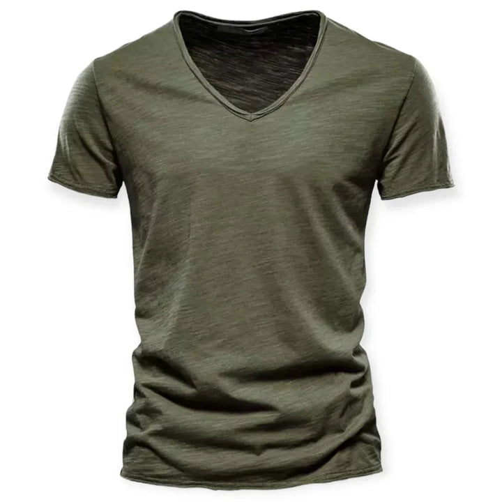 Relaxed fit men's V-neck tee, designed for breathable comfort and versatile fashion, short sleeve.
