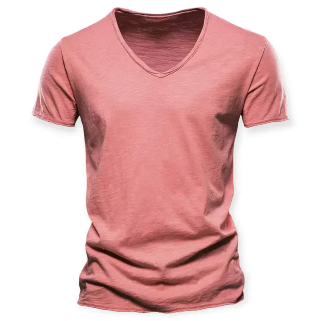 Everyday men's V-neck t-shirt, short sleeve, offering a relaxed fit and breathable comfort.