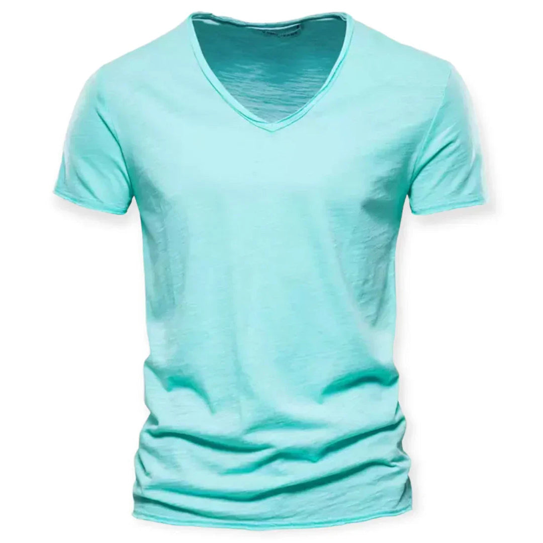 Men's casual V-neck tee, a versatile layering shirt and essential basic for everyday fashion.