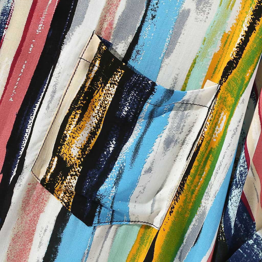 Regular fit men's vibrant abstract print shirt, comfortable and quick-dry for warm summer days.