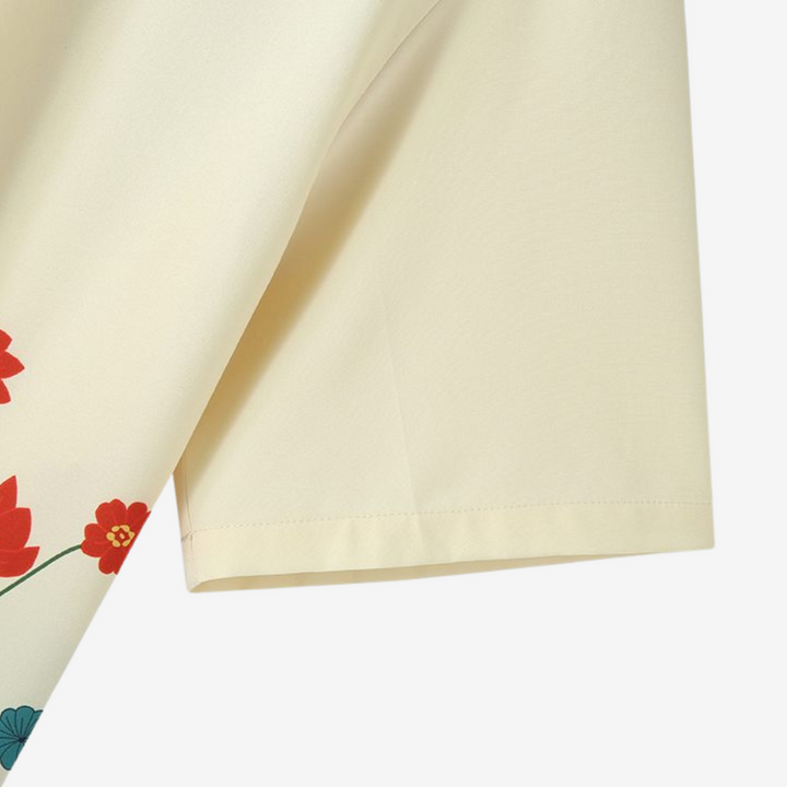 Soft, comfortable men's vibrant floral button-up shirt. Stylish short-sleeve casual wear with a lively print.