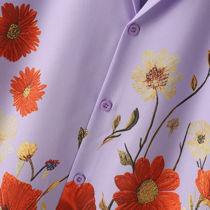 High-quality men's vibrant floral button-up shirt. A comfortable & stylish short-sleeve casual top.