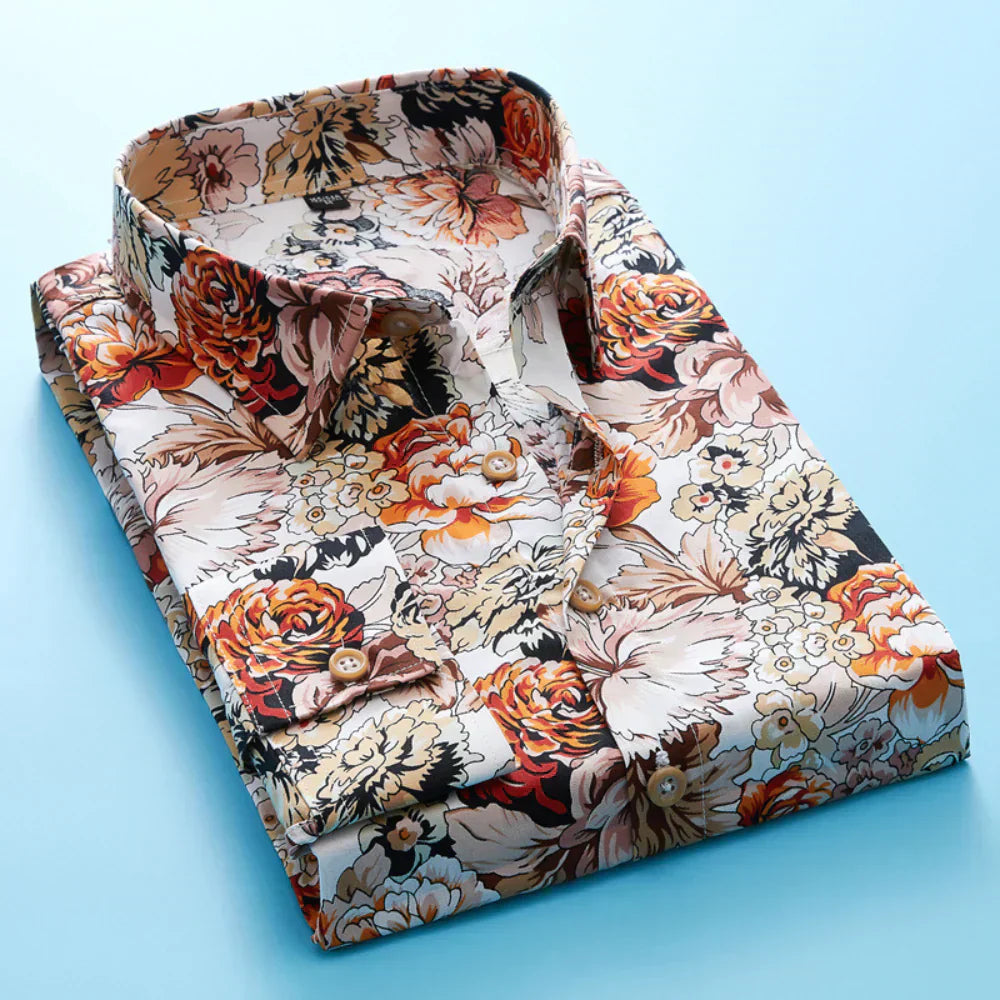 Men's vibrant floral print short sleeve shirt, ideal for summer casual wear & vacation.