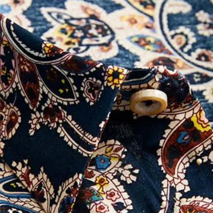 Stylish men's vibrant floral short sleeve shirt, great for casual outings, summer parties, and beach trips.