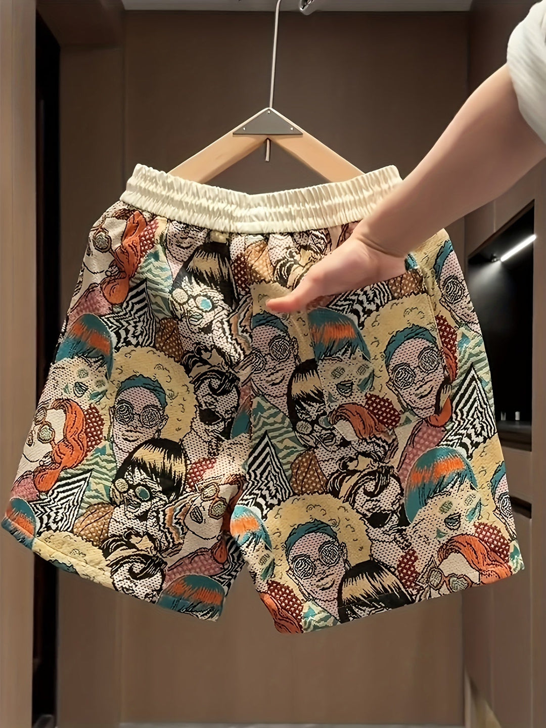 Comfortable men's casual shorts with vibrant retro pop art graphic print. Perfect for summer wear & relaxed fit.