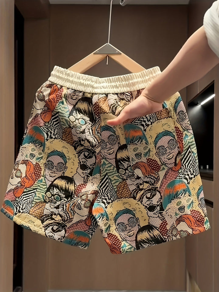 Comfortable men's casual shorts with vibrant retro pop art graphic print. Perfect for summer wear & relaxed fit.