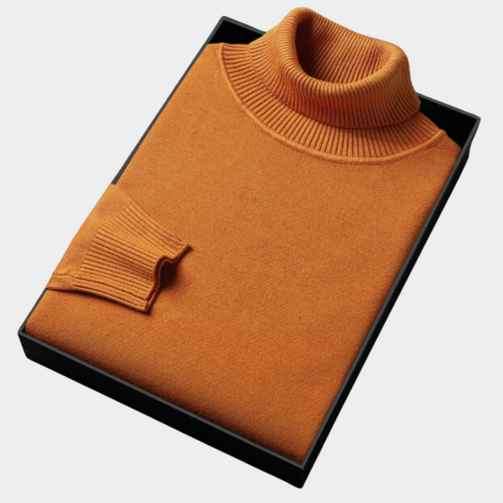 Bold colorful men's turtleneck, perfect for stylish winter occasions and a fashion statement.