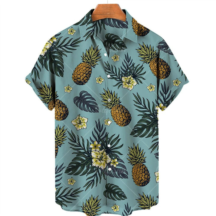 Men's vibrant tropical print short sleeve Hawaiian shirt. Perfect summer beachwear, casual men's fashion.