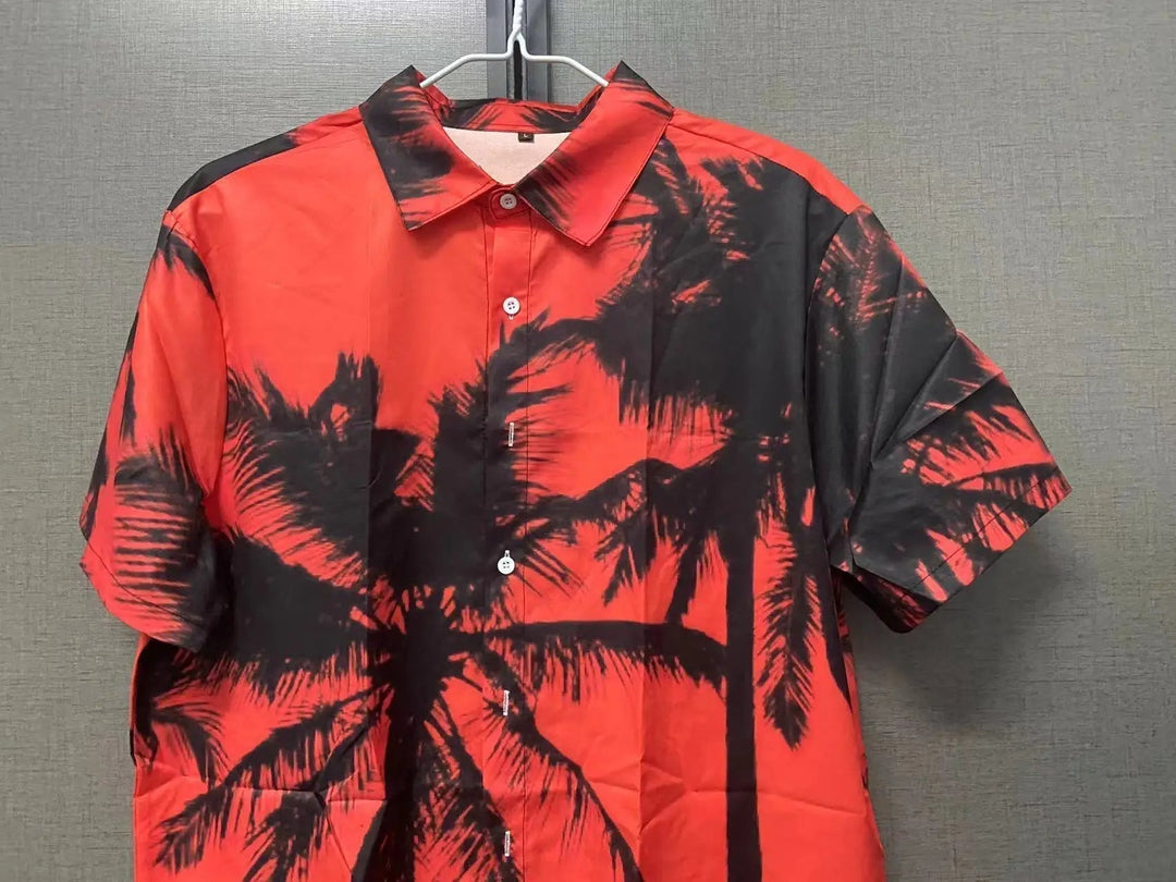 Men's Aloha style tropical print shirt, short sleeve, perfect for summer fashion, vacation, beachwear & casual outings.