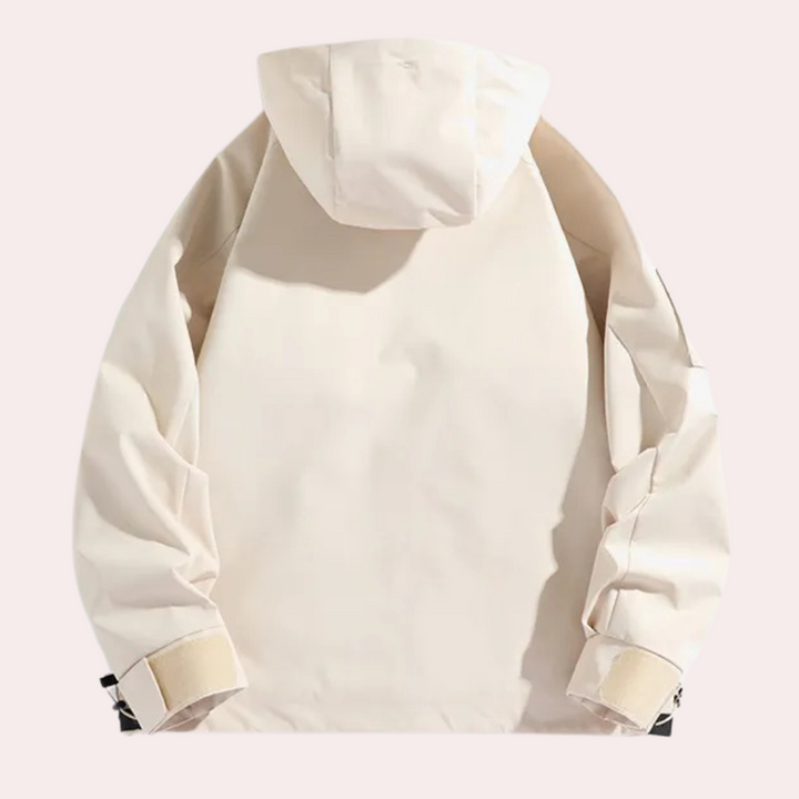 Versatile men's hooded windbreaker jacket for spring & fall. Perfect for outdoor casual wear & light athletic use.