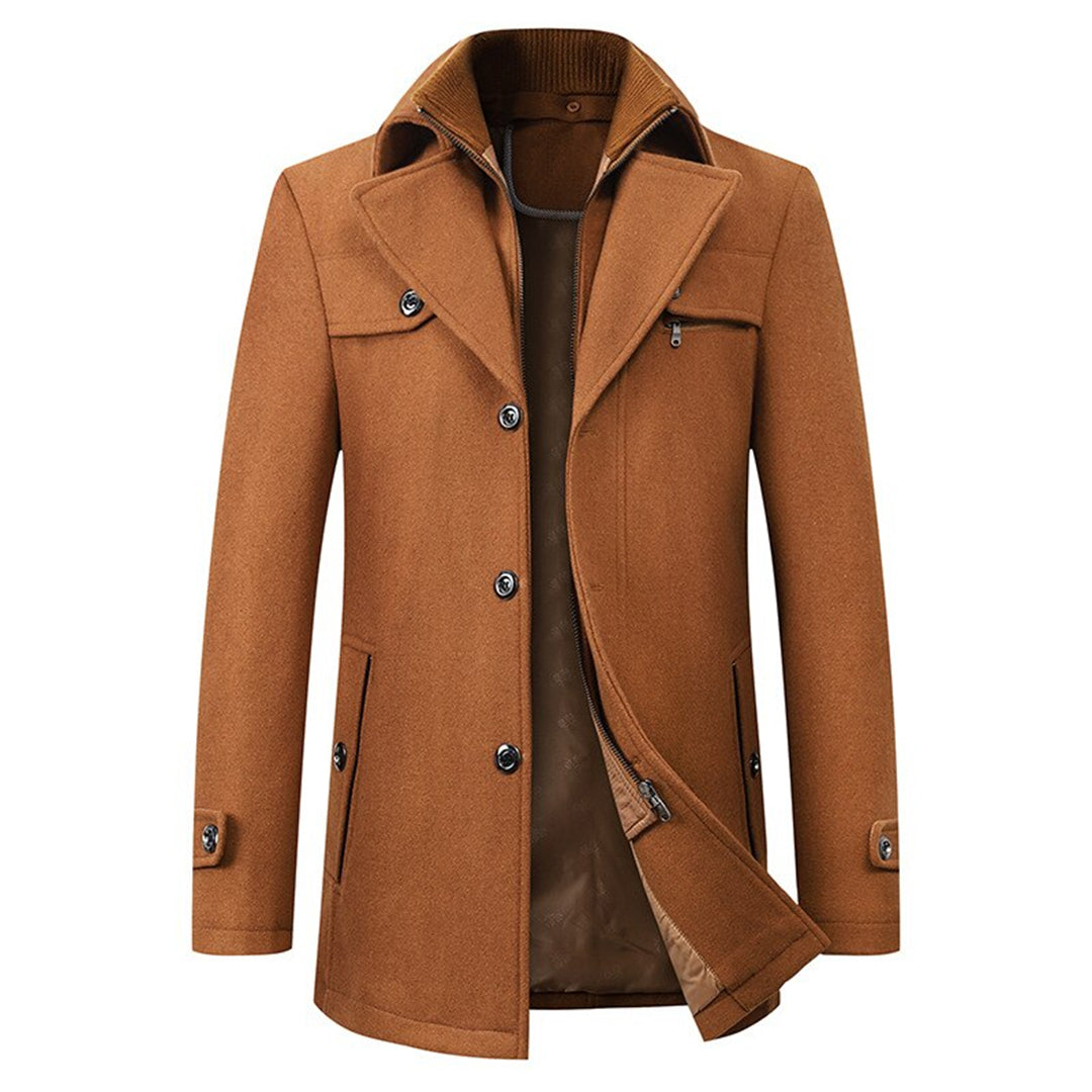 Stylish men's long winter coat, warm outerwear for cold weather. Perfect for modern men's fashion.