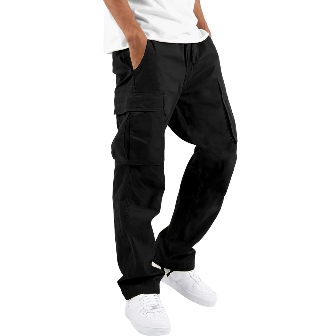Men's Vincent cotton cargo joggers, loose fit. Side pockets visible, casual style.